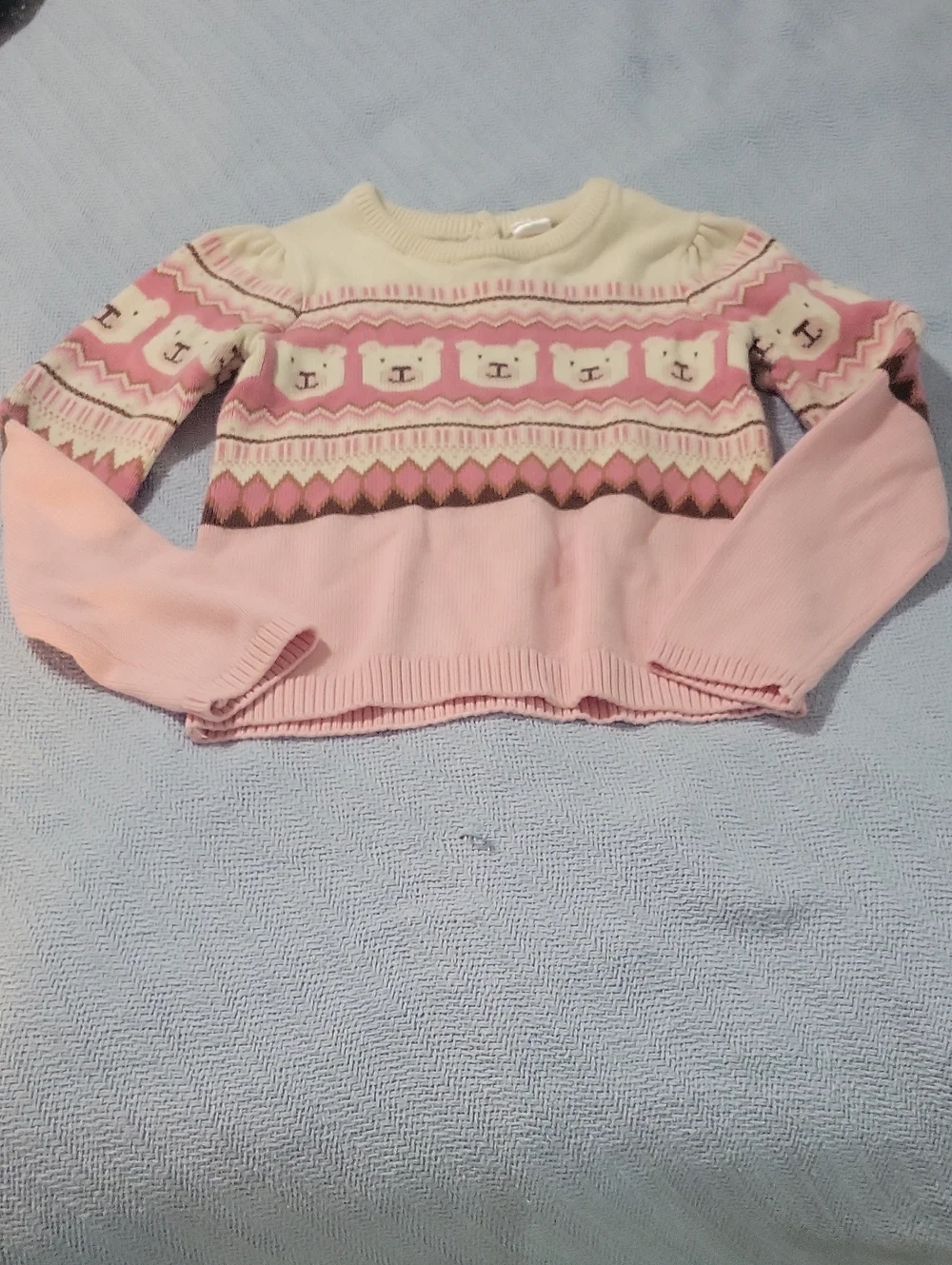 Gymboree Cream, Pink & Brown Bear Fair Isle Sweater